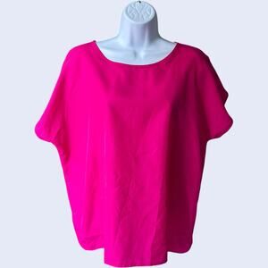 Oraré Hot Pink Polyester Blouse Relaxed Scoop Neck Dolman Sleeve 80s Minimalist​